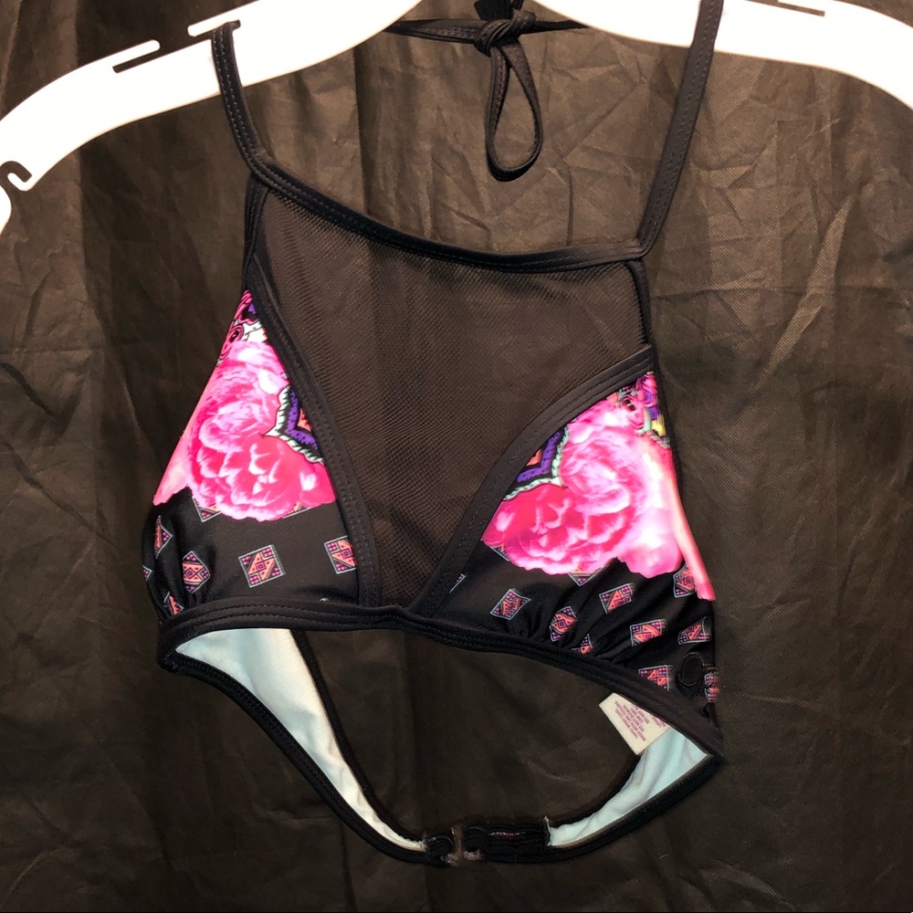 Sheer mesh cutout swim top